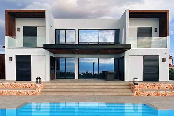 A modern home with a private pool